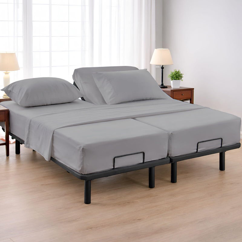 Cottington Lane Split California King Sheets Sets for Adjustable Bed, Premium Cotton Split Cal King Coolling Bed Sheets with 16" Deep Pockets, Ultra Soft & Durable Bedding, Light Grey Solid - Image 1